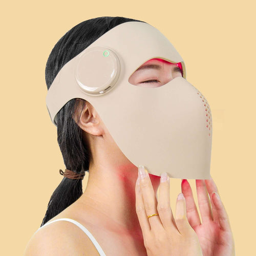 Red LED Light Therapy Face Mask showing adjustable levels for red light therapy for skin.